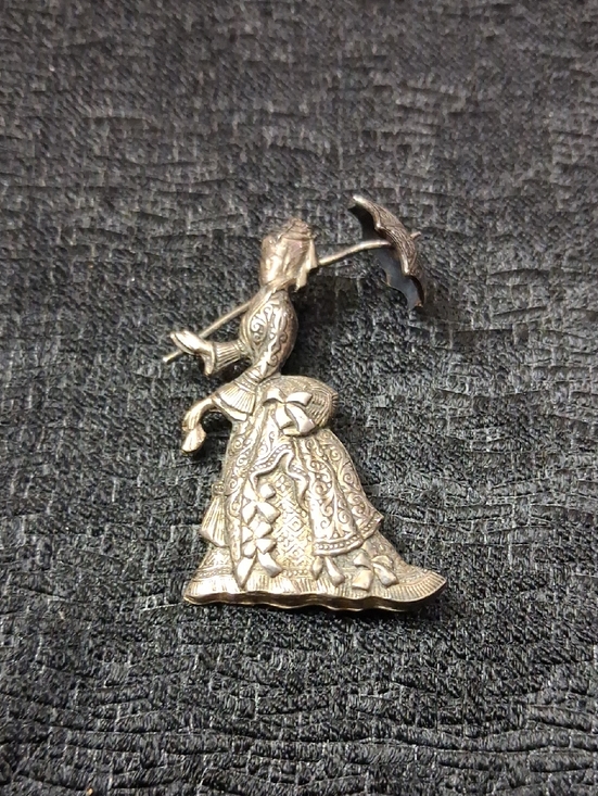 Jewelry - Vintage Silverplate Victorian Lady Brooch with Parasol
